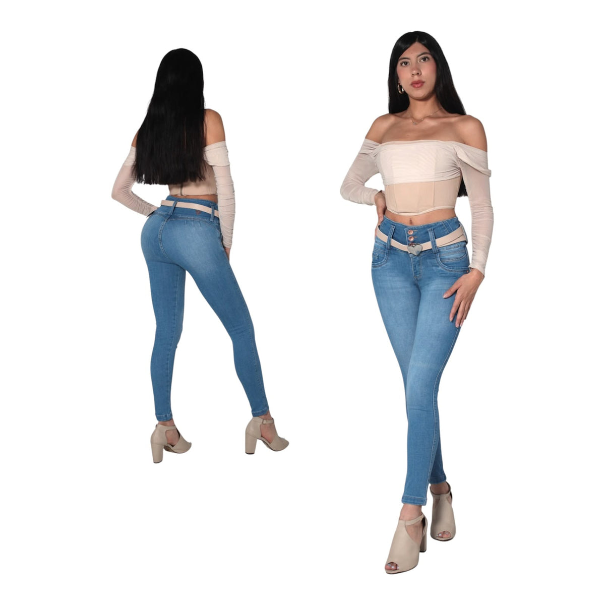 Jean Love Me Sculptor Azul Medio Claro con Correa