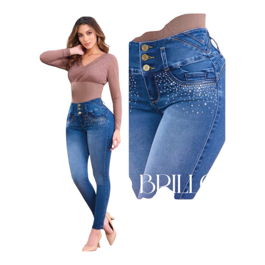Jean Azul con Brillos y Pinzas de Realce | Tissini